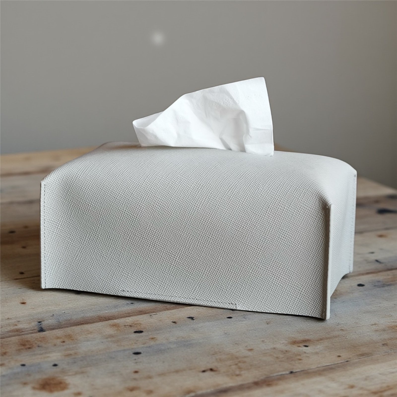 Genuine Leather Tissue Box Holder – Saffiano Slate & Cognac Saddle - Image 3