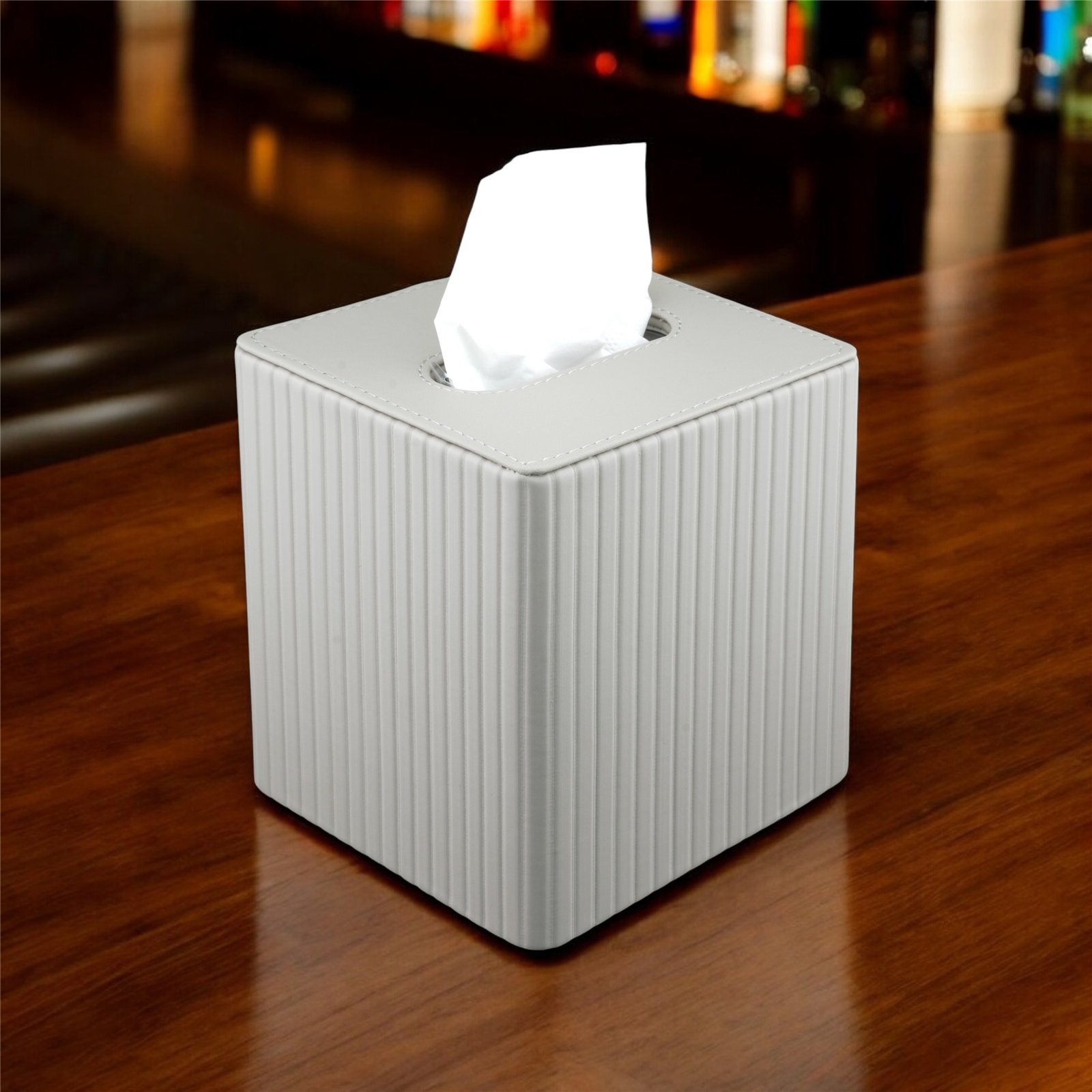 Modern PU Leather Tissue Box – Ribbed Square Design with Magnetic Closure - Image 3