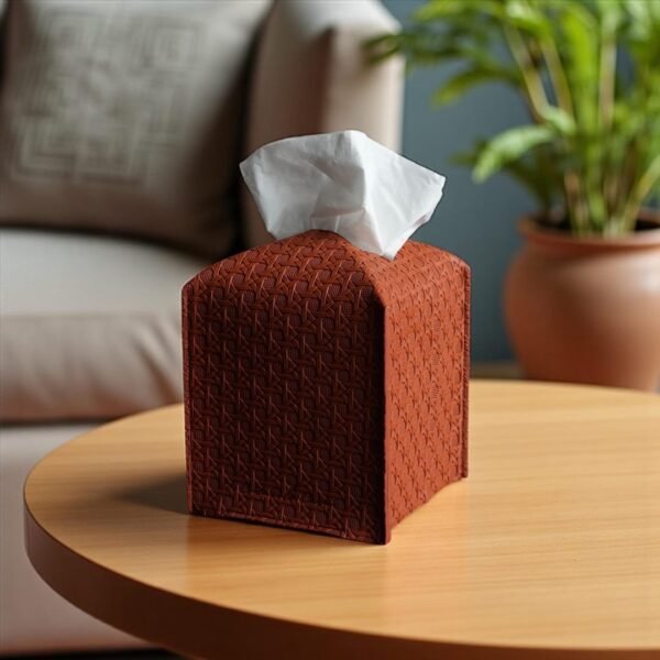 Rattan style vegan leather tissue box cover
