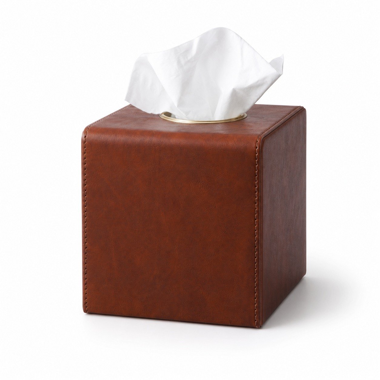 Square PU Leather Tissue Box Cover with Gold-Tone Trim and Magnetic Closure - Image 7