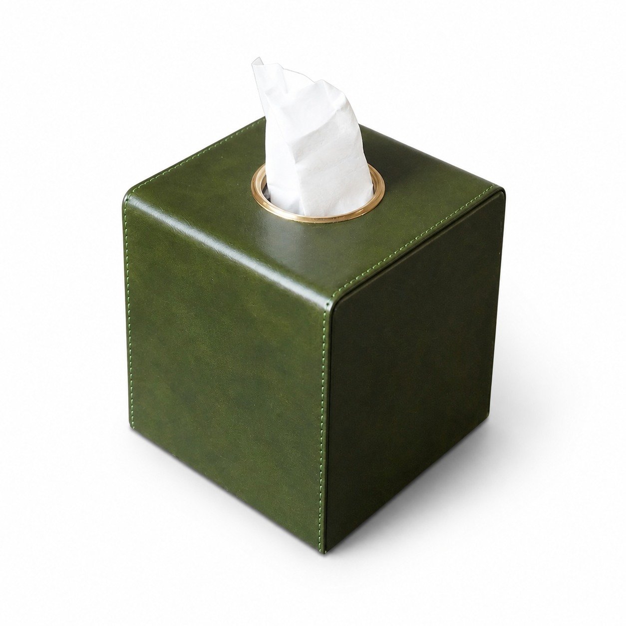 Square PU Leather Tissue Box Cover with Gold-Tone Trim and Magnetic Closure - Image 8
