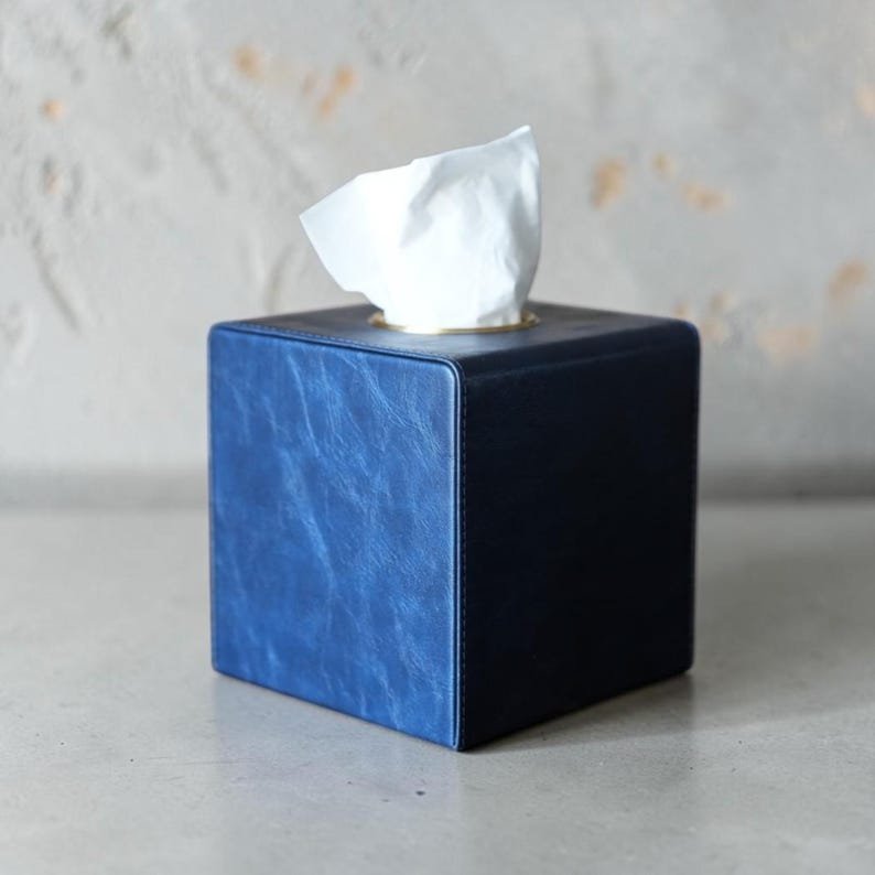Gold-tone trimmed square PU leather tissue box cover by Connsole Casa